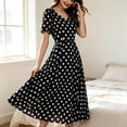 thumbnail image 4 of PBFRDSJ Women's V Neck Polka Dot Midi Dress Short Sleeve Waist Flared A Line Dress 50s Cocktail Dress Sizes M-3XL, 4 of 6