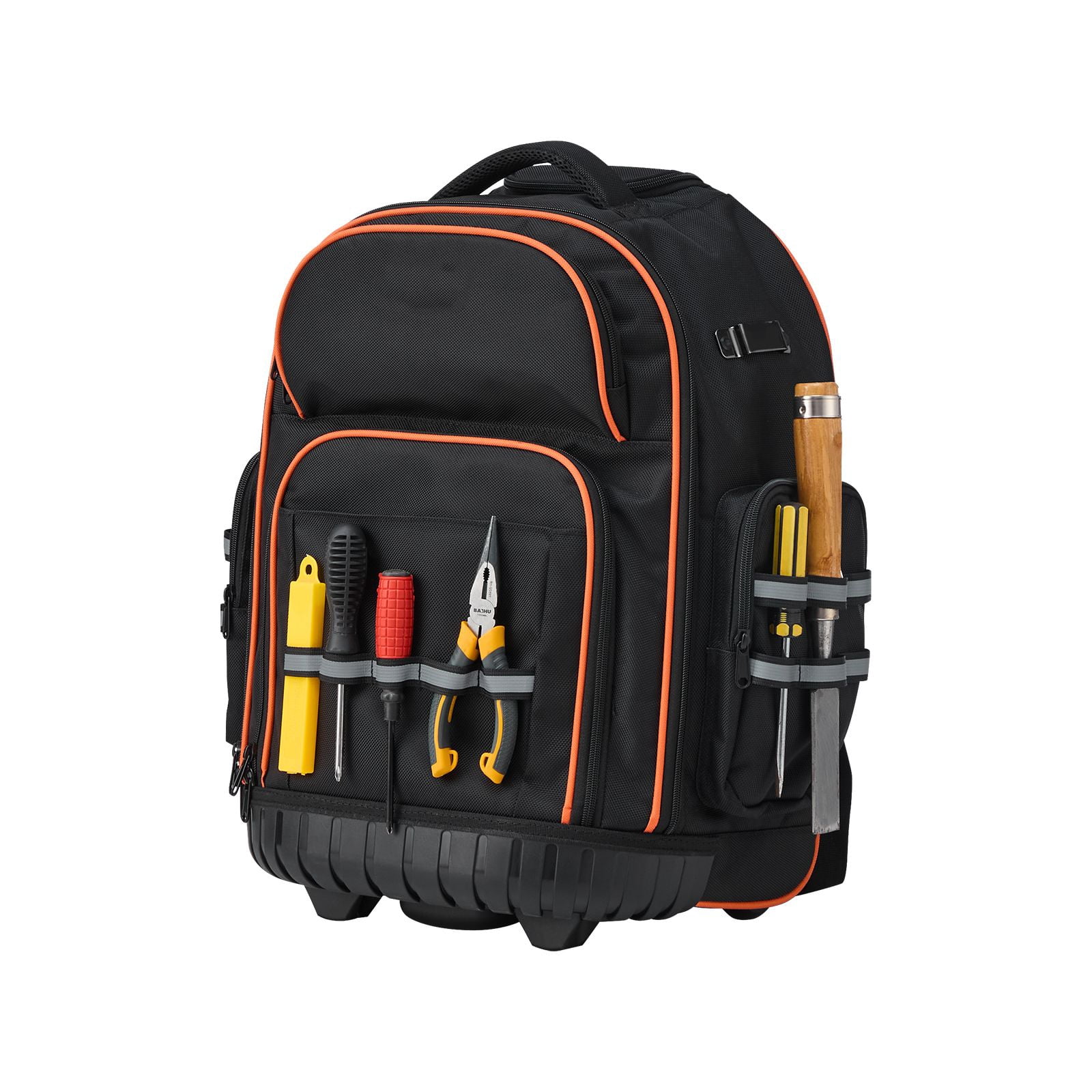 Rolling Tool Backpack with 45 Pockets, 110 lbs Capacity, 1680D Oxford Fabric, 2-Level Handle, for Electrician Plumber Mechanic