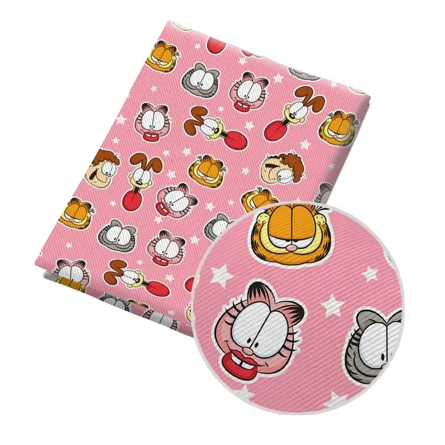 Tissu Sergé Imprimé Motif Personnage Garfield Chat Mignon pour Patchwork Quilting