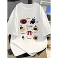 thumbnail image 1 of Women'S White "Meow" Graphic Tee - Cute Cat Illustrations, Loose-Fitting Short Sleeve T-Shirt for Spring/Summer, Casual with Round Neck, Casual Wear Tee | Playful Print Top | Comfortable Fit, 1 of 8