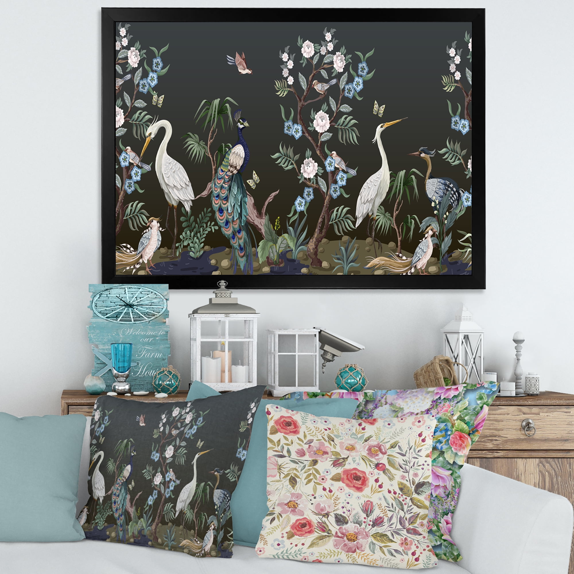 Designart 'Chinoiserie With Peonies and Birds IV' Traditional Framed Art Print
