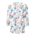 thumbnail image 5 of CYMMPU Women's Button up Scoop Neck Floral Printed 3/4 Length Sleeve Basic Tees Summer Fall Tunic Tops Swing Shirts Vintage Business Work Blouses 2025 Clothes Light Blue XXXL, 5 of 7