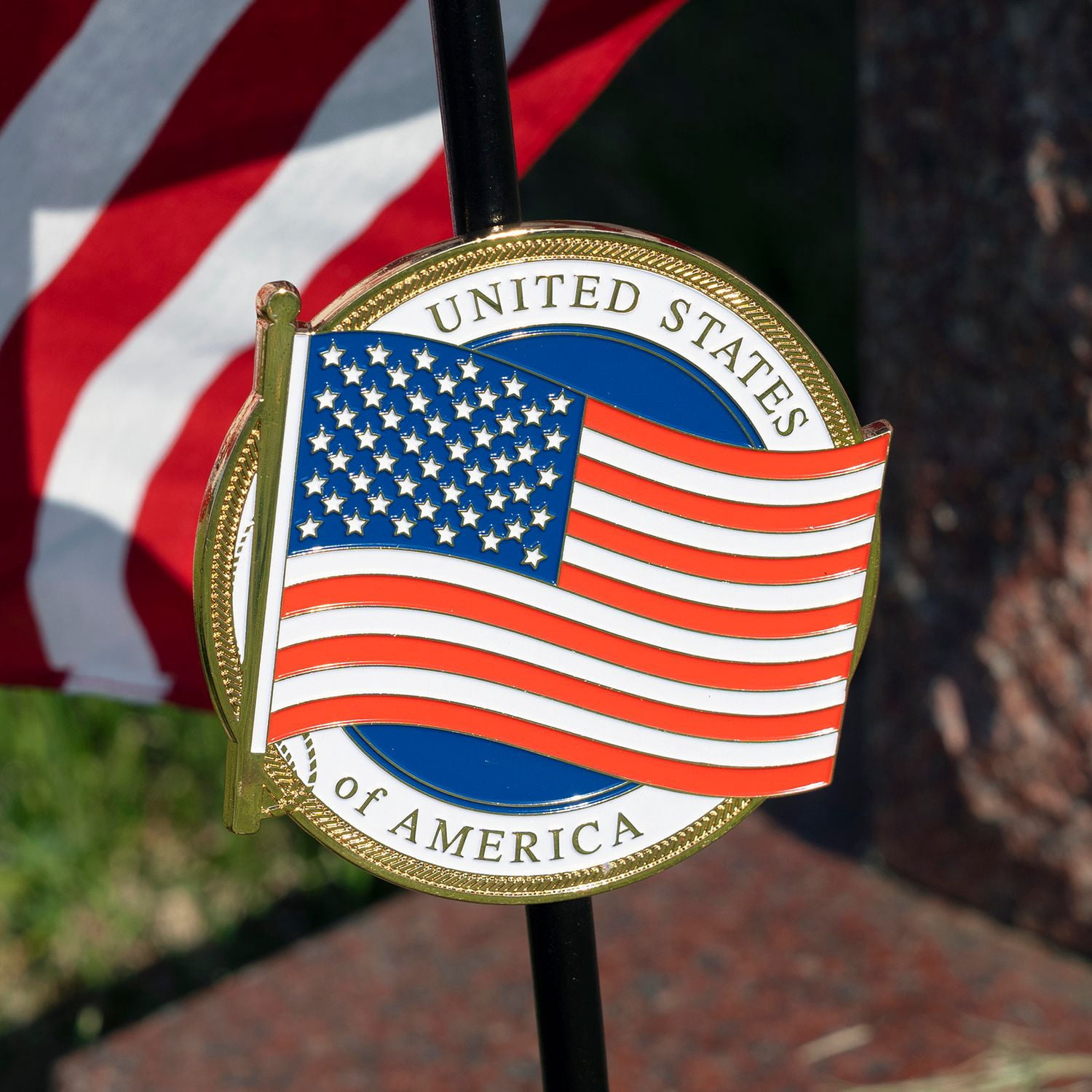 Allied U.S. Flag Veteran Grave Marker With 30 Inch Tall American Cemetery Flag