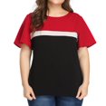 thumbnail image 1 of PENGXIANG Mode Femmes Tops Décontractés à Blocs de Couleur Col Rond Manches Courtes T-Shirt Patchwork T-Shirt pour Femmes, 1 of 1
