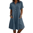 thumbnail image 2 of SAWOBUUN Women Cotton Linen Shirt Dress Short Sleeve Collar Washed Crinkle Loose Midi Dresses Summer Casual Tunic Dress with Side Pockets, 2 of 7