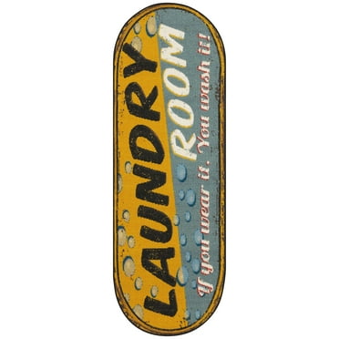 Ottomanson Non-Slip Rubberback Text 2x5 Laundry Room Runner Rug, 20" x 59" Oval, Yellow/Gray