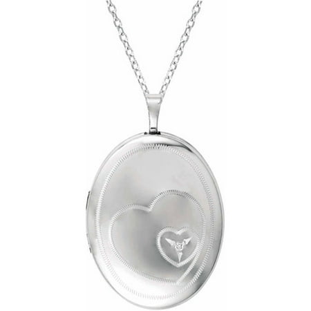 Diamond Accent Sterling Silver Oval-Shaped Locket with Heart Pendant