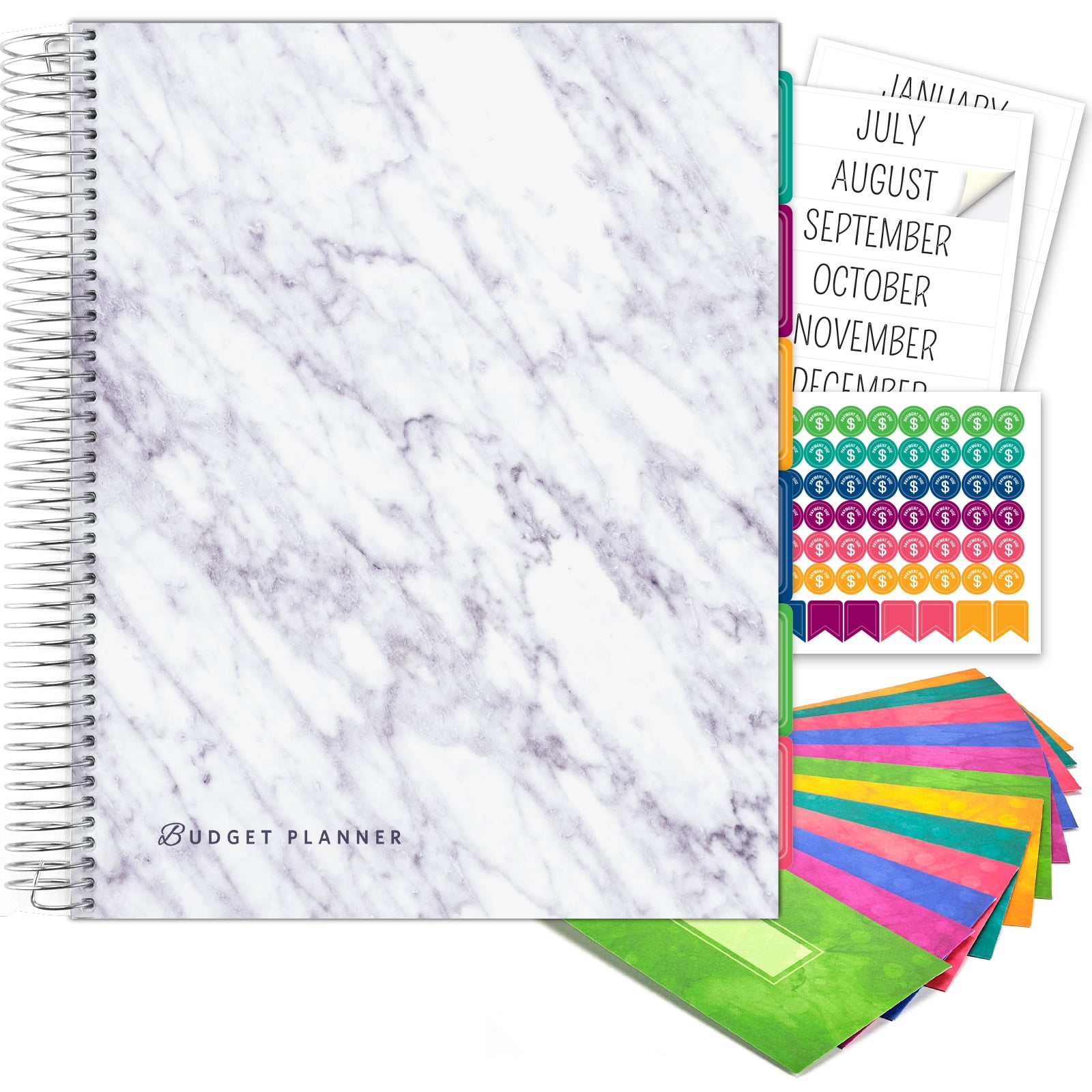 Home Finance & Bill Organizer with Pockets Green With White Marble 