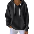thumbnail image 2 of Women's Waffle Hooded Sweatshirt, Casual Solid Color Pullover, Soft Stretchable Hoodie, Loose Fit Long Sleeve Top, Everyday Comfort Wear, Street Style Lounge Hoodie Black L, 2 of 5