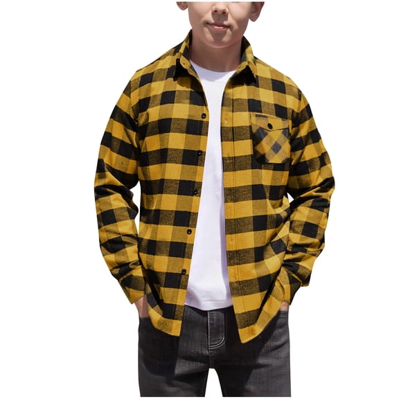 Lmnyox Kid's Hoodies Plaid Lightweight Loose Long Sleeve Button Down Tops Casual Hooded Jackets with Pocket