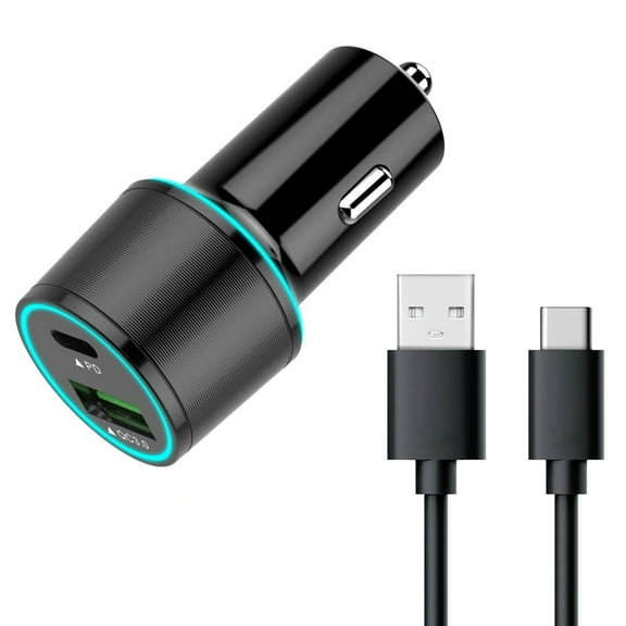 36W 2-Port [Fast Type-C Port] USB Car Quick Charger Cable DC Power Adapter USB-C Cord Compact Q3V Compatible With Samsung Galaxy S8 active S10e S10 Plus 5G Note 9 8 10 Plus Fold A9 A50 A20