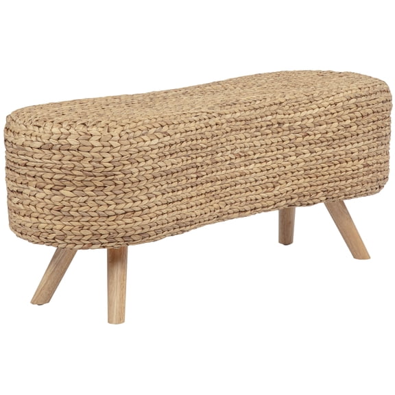 eHemco 8-Shaped Design Water Hyacinth Bench with Solid Hardwood Legs, 45.5 x 15.75 x 18.6 Inches, Natural