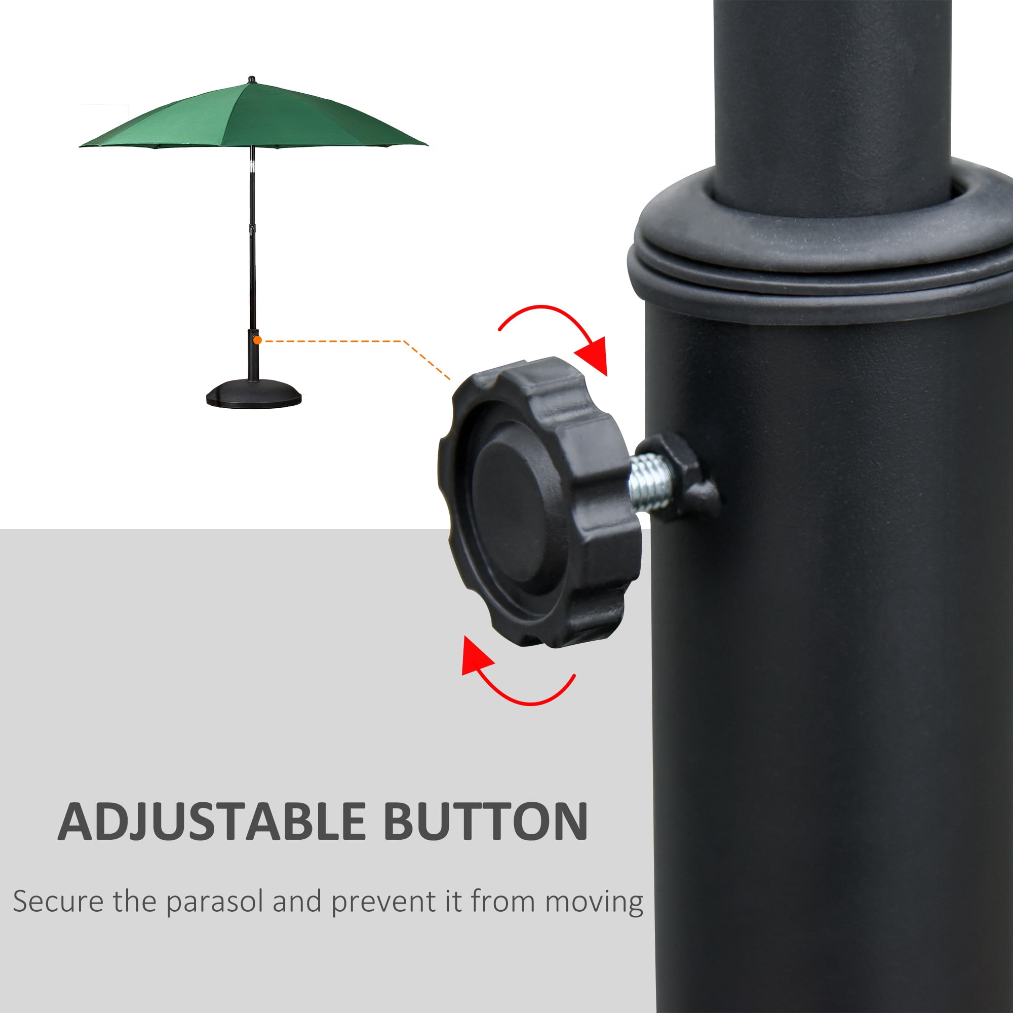 Outsunny 20" 55 lbs Round Cement Umbrella Base Stand Market Parasol Holder with Tightening Knob for Φ1.3" Φ1.5" Φ1.9" Pole for Lawn Backyard Black