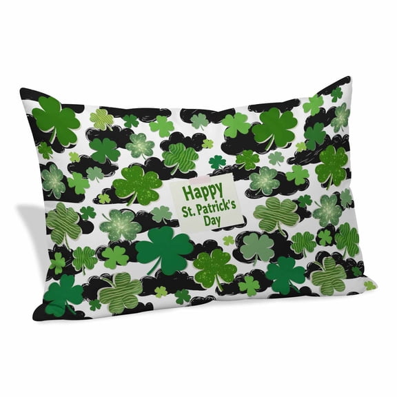 St. Patrick's Day Pillow Covers King, Green Shamrock Leaves Black Cloud Spring Soft Brushed Microfiber Breathable Throw Pillow Covers, Decorative Pillowcase with Zipper for Couch Sofa Bedroom 20"x36"