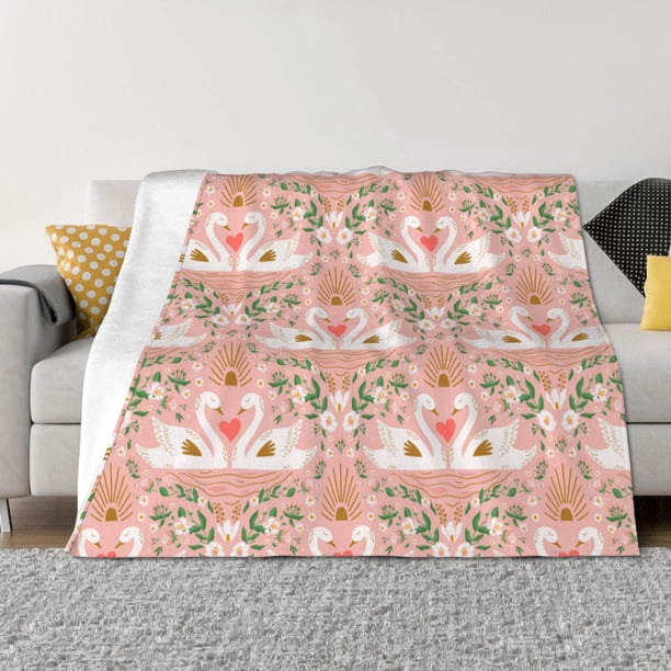 Balery Swan Couple Manta de Franela con Dibujo, Lujo Ultra Suave y Cálido, Antipelusa y Resistente a las Arrugas para Cama, Sofá, Camping -60"x50"