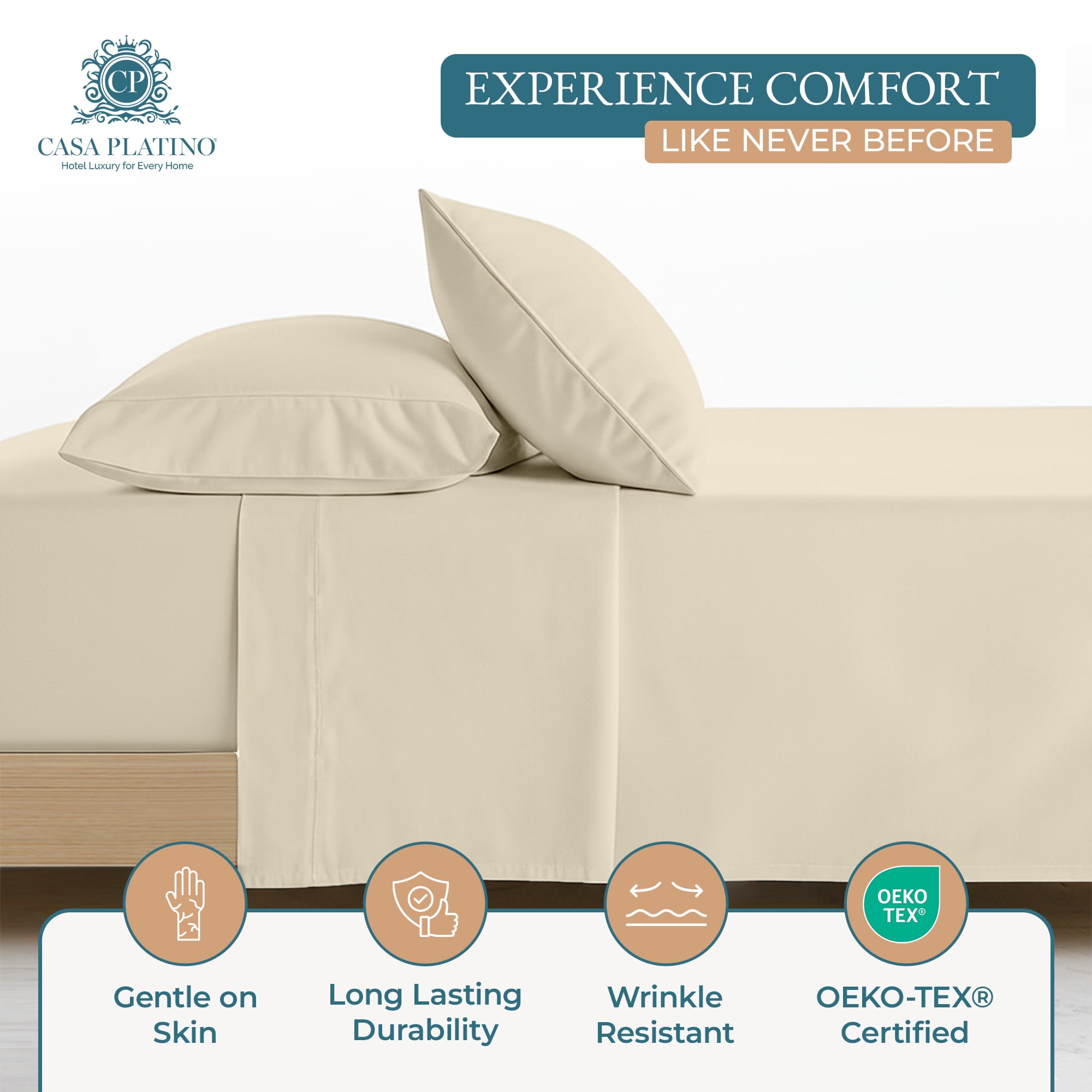 100% Cotton Sheet Set – 600 Thread Count Queen Bed Sheets, Luxuriously Soft Sateen Sheet for Everyday Comfort, Snug Fit 15" Deep Pocket, 2 Additional Pillowcases – Ivory