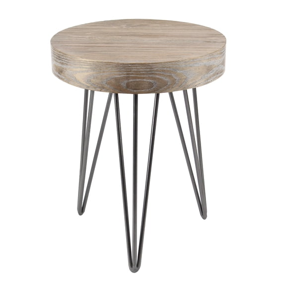 DecMode 16" x 19" Brown Wood Accent Table with Black Metal Hairpin Legs, 1-Piece