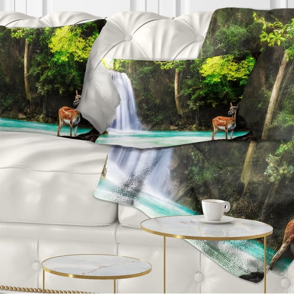 Designart Erawan Waterfall - Landscape Photo Throw Pillow - 12x20