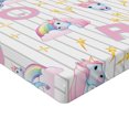 thumbnail image 2 of Ambesonne Emoji Fitted Sheet, Cartoon Unicorn Star Rainbow, California King, White Pink Mustard, 2 of 3