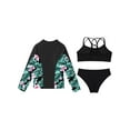 thumbnail image 2 of Alvivi 3Pcs Kids Girls Swimsuit Long Sleeve Top with Sleeveless Crop Top and Briefs Rashguard Sets Swimwear Black 12, 2 of 7