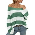 thumbnail image 4 of WIPONKEN Oversized Sweaters Off the Shoulder Sweaters for Women Knit Sweaters Tops Green Striped Sweaters Crew Neck Pullover Sweaters Tops, 4 of 9