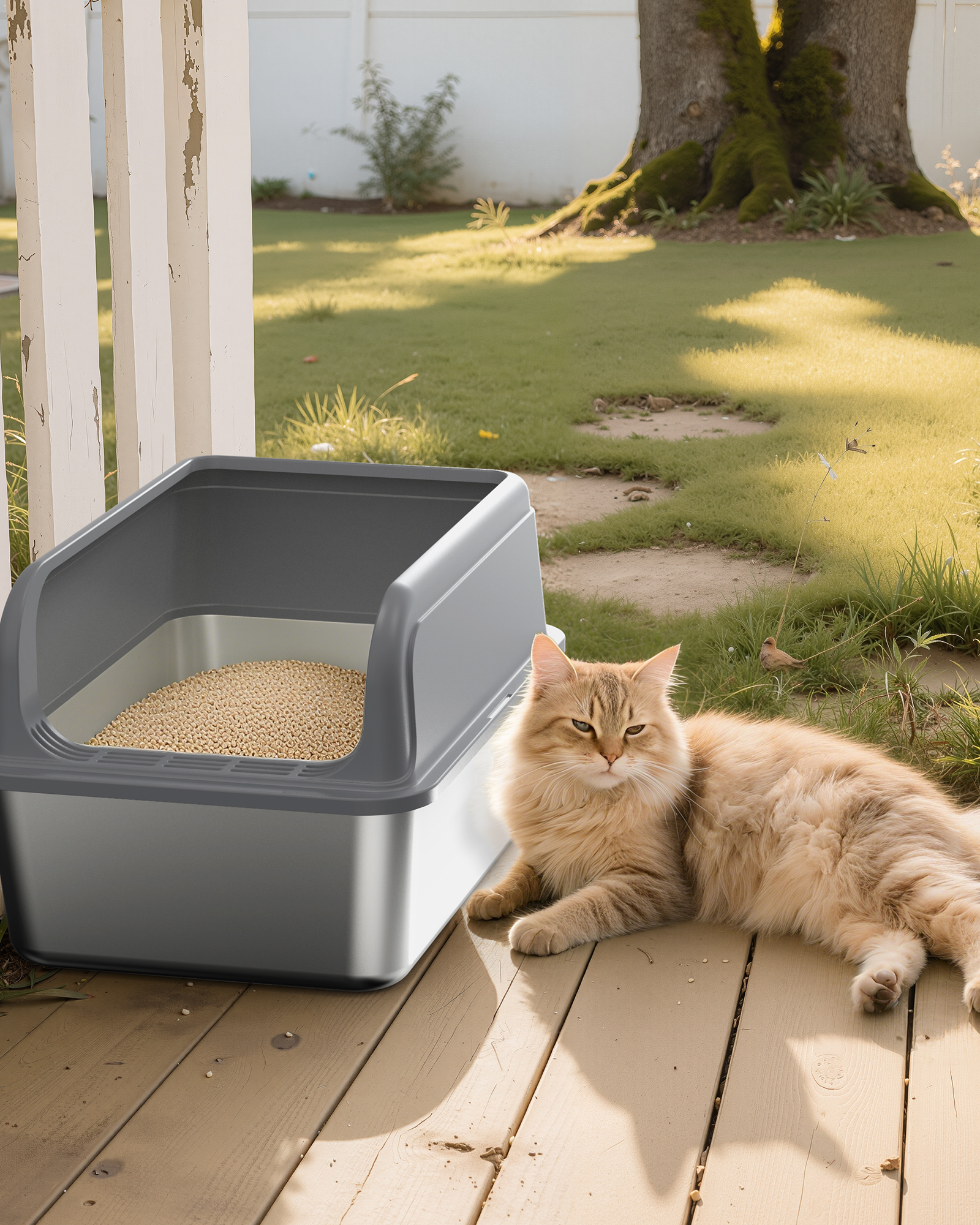 Powools Stainless Steel High-Sided Cat Litter Box with Scoop photo 6