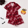 thumbnail image 4 of MEZZALL Women Halloween Print Pajama Set Lapel Collar Button Closure Chest Pocket Short Sleeve Tops With Elastic Waist Shorts Loungewear Sleepwear For Holiday 2 Piece Holiday Pjs, 4 of 9
