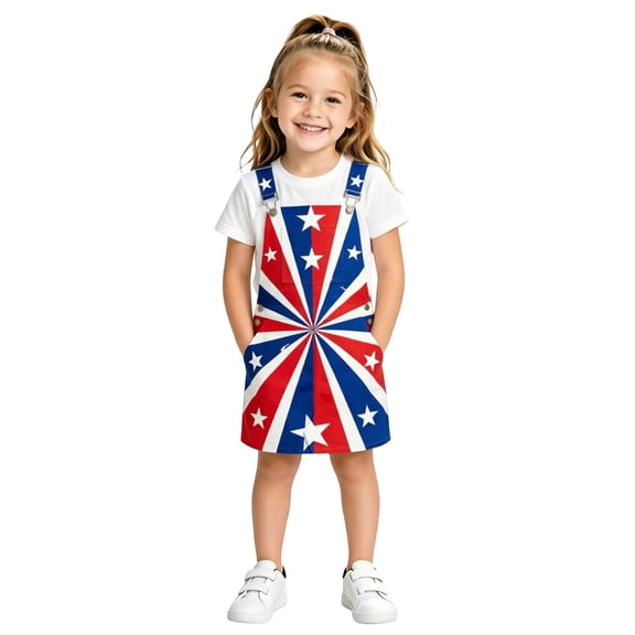 Shinyii 4Th of July Jumper Dress for Girls Adjustable Straps Pinafore Dress, Sizes 4-13