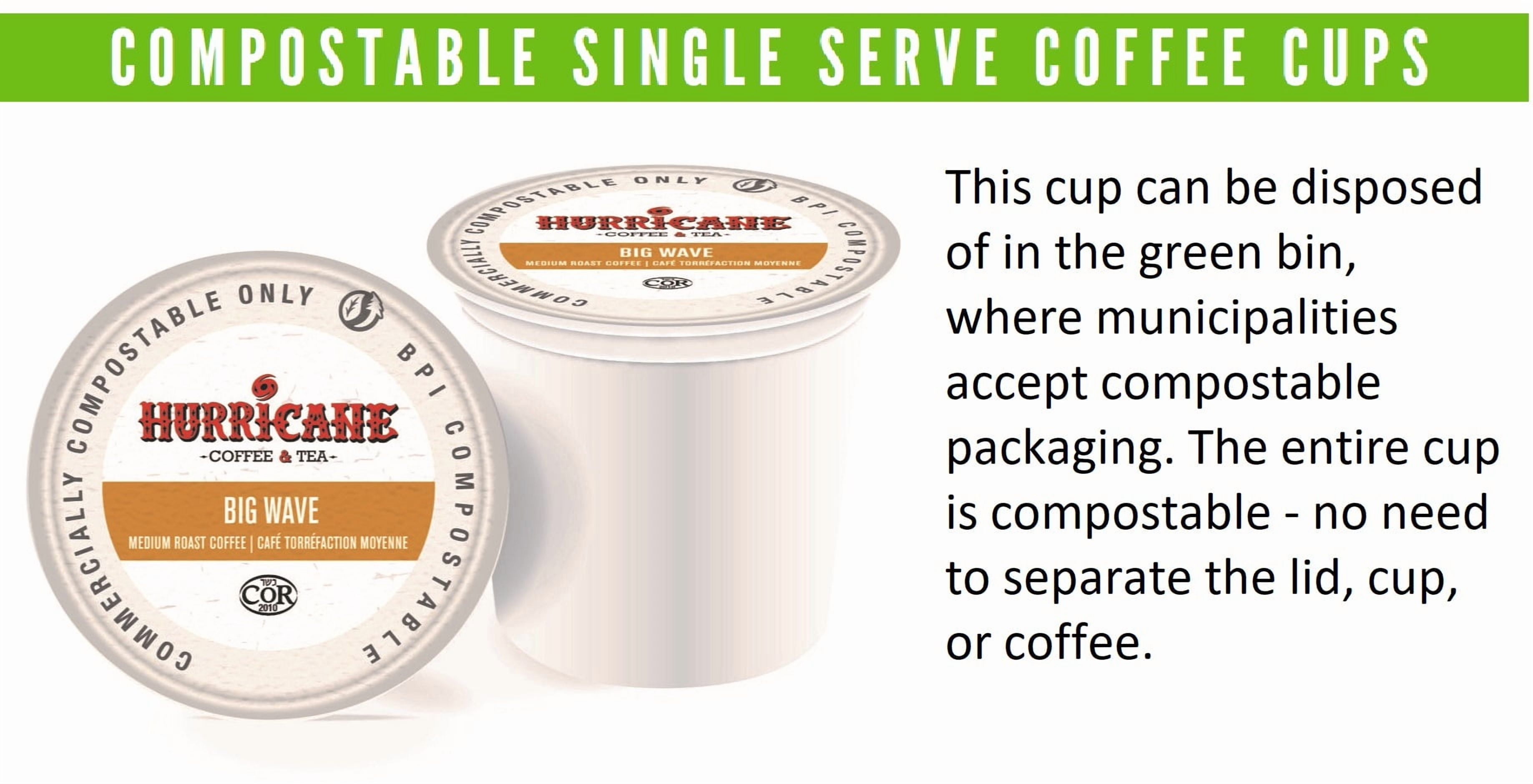 Hurricane Coffee Big Wave Medium Roast Coffee, Compostable Single Cup Coffee Pods Compatible with Keurig K-Cup Brewers, 20 Count