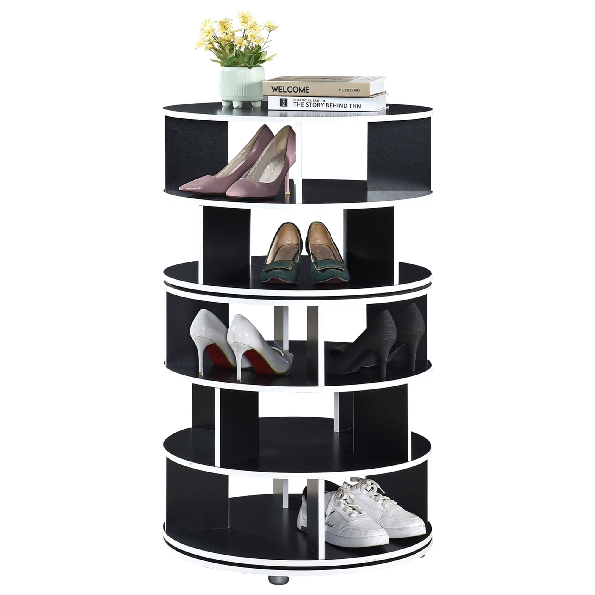 Kings Brand Furniture Revolving Shoe Rack, Spinning Shoe Rack Tower, 360° Revolving Shoe Storage Organizer for Closet Entryway Bedroom Hallway (Black, 5-Tier)