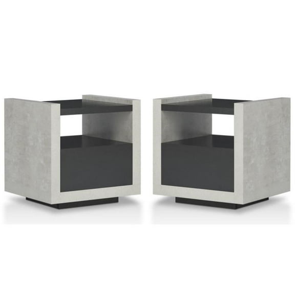 Home Square Gare Industrial Wood Storage End Table in Black - Set of 2