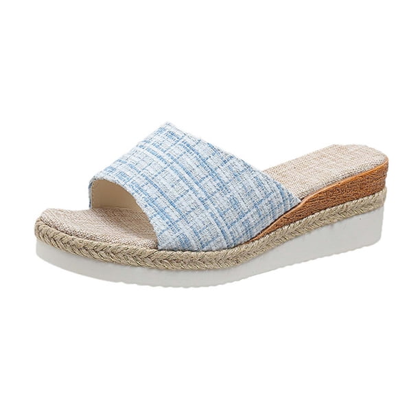 Amzcrzy Zapatos de mujer,Zapatos de mujer,Zapatillas de mujer, Zapatillas casuales de verano para mujer, con punta abierta y suela gruesa de lino. Sandalias Mujer Zapatillas De Casa
