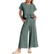 thumbnail image 1 of Conjunto de top con volantes y pantalón ancho de verano verde elegante para mujer, talla L, 1 of 4