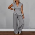 thumbnail image 2 of Gealkoca Pant Suits for Women Dressy 2 Piece Business Casual Outfits Vest and Elastic Waist Straight Leg Pants Set for Office Work Casual Matching Set, 2 of 6