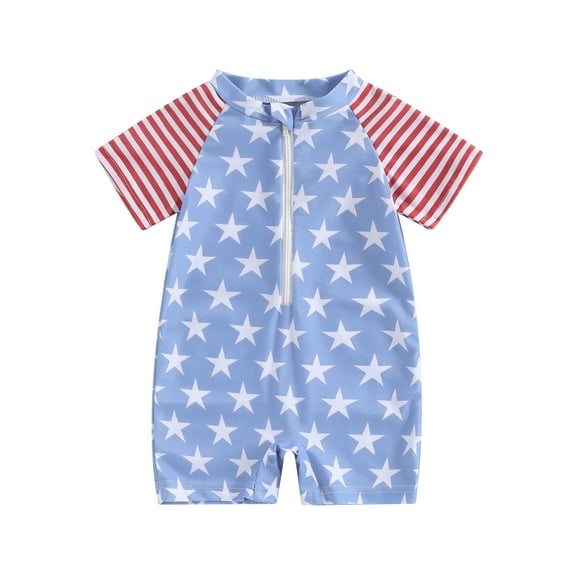 Musuos Baby Boy 4th of July Swimwear 6M 12M 18M 24M 3Y Star Stripe Print Zipper Short Sleeve Rash Guard Jumpsuit Swimsuit Beachwear