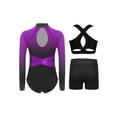 thumbnail image 2 of TTAO Girls Rhinestone Color Block Gymnastic Leotard Long Sleeve Ballet Dance Skating Bodysuit with Sports Bra Shorts Purple 12, 2 of 3
