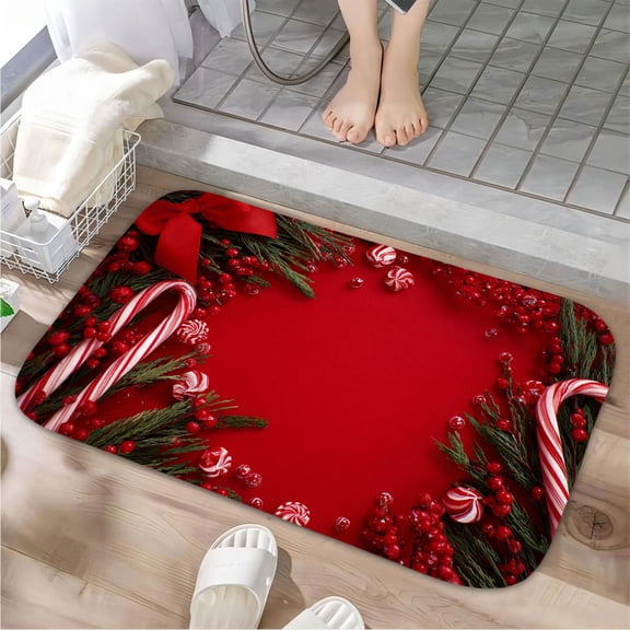 1pc Christmas Decorations Absorbent Non-Slip Bathroom Thickened Flannel Rug Decor,Soft,Quick Drying,Suitable For Indoor/outdoor Use,Bathrooms,Bedrooms,Kitchens,Terrace,Laundry Rooms,16"x24"