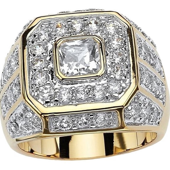 APIPEE Men's Square Statement Ring 14K Gold-Plated with Clear Cubic Zirconia, Halloween Jewelry, Size 11, Gift Boxed