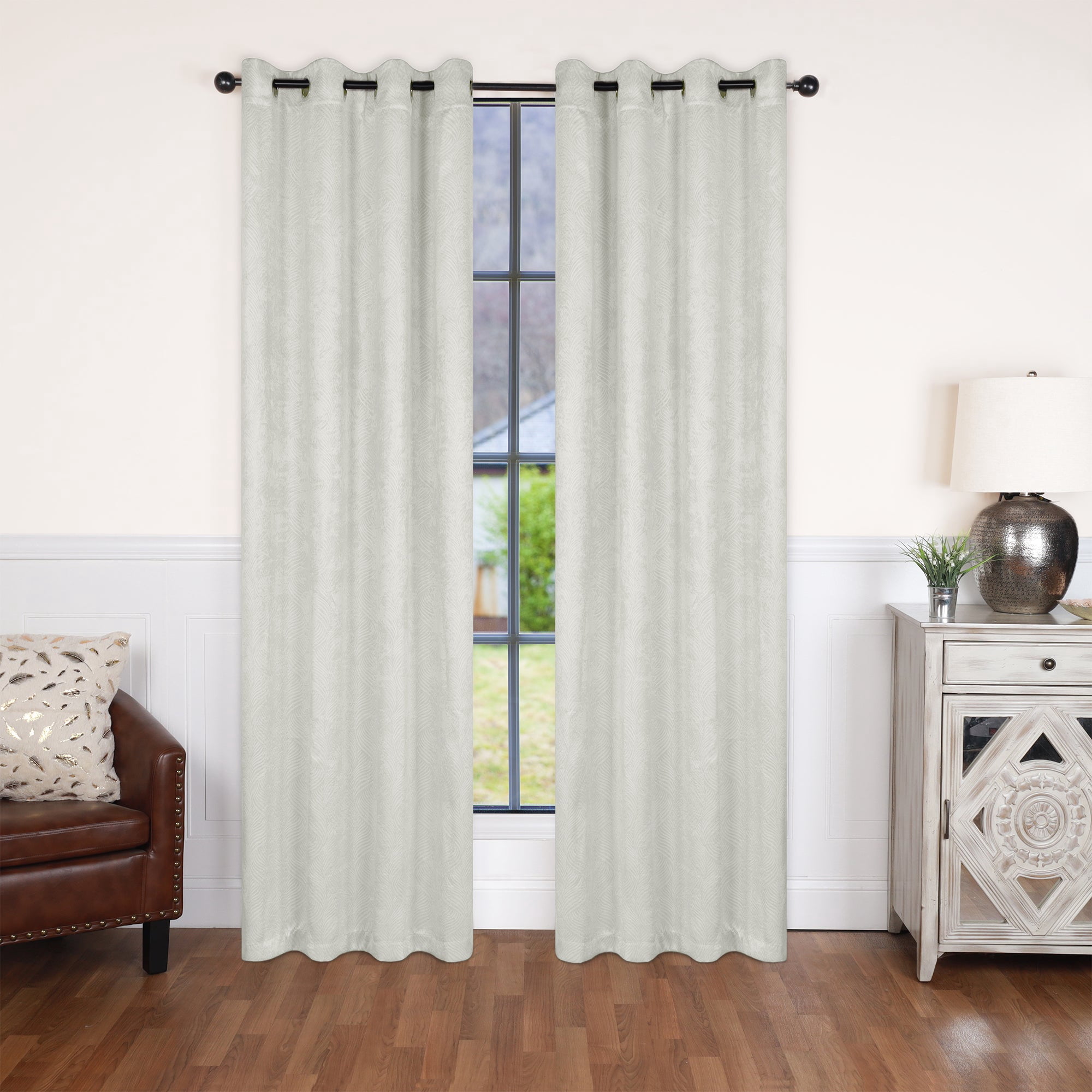 Superior Wave Blackout Grommet Curtains Panel Set, Ivory, 52" x 108"