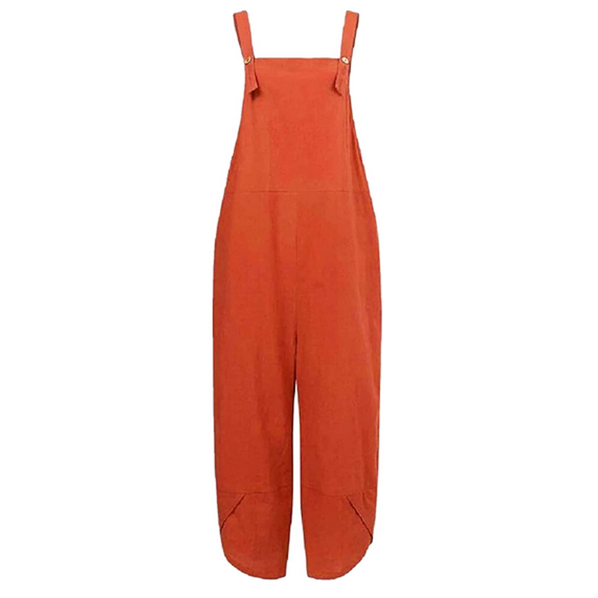 Licupiee Women Baggy Tulip Hem Loose Jumpsuits Overalls Square Neck  Sleeveless Bib Pants with Pockets Plus Size 