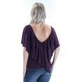 thumbnail image 3 of Chelsea Sky Womens Asymmetrical Flounce Pullover Blouse, Purple, Small, 3 of 3