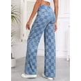 thumbnail image 4 of Jeans Sidefeel para mujer, pierna ancha, cintura alta, a cuadros, azul, 4 of 6