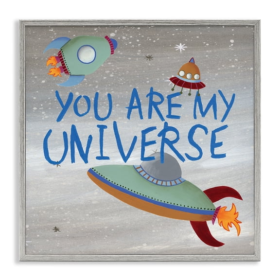 Stupell Industries Contemporary You're My Universe Quote Sci-Fi Outer Space UFO Gray Framed Giclee Art, 12 x 12, by Regina Moore