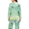 thumbnail image 4 of qelini Plus Size Pajama Sets for Women Cute Print V Neck Long Sleeve Shirt and Pant Sleepwear Soft Cozy Loungewear, 4 of 7