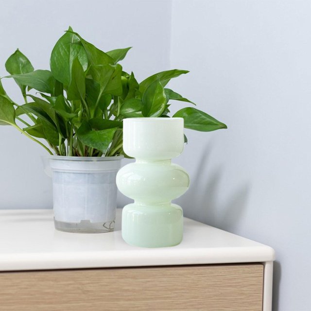 Contenedor de flores, florero de artesanía de vidrio, floreros decorativos, floreros transparentes para chimenea, estantería, escritorio, regalos de Verde