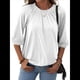 thumbnail image 3 of Camiseta de Cuello Redondo para Mujer, Blusa de Algodón de Media , Mangas 3/4, Informal, Holgada, Plisada, Básica. M, 3 of 7