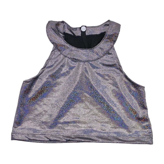 Huowey Girls Shirt Shiny Sequins Shirts Sleeveless Round Neck Crop Top Performance Party Glitter T-Shirt Comfort Fit Fashion Streetwear Athletic Baggy Tops,Black,4-5 Years