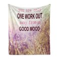 thumbnail image 1 of Fitness Saying Soft Flannel Fleece Blanket, You are Only Workout Away from a Mood on Effect Scene Woodland Scene, Cozy Plush for Indoor and Outdoor Use, 60" x 80", Maroon Dark Pink, by Ambesonne, 1 of 6