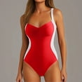 thumbnail image 2 of Women Slimming Tummy Control One Piece Swimsuits V Neck Crisscross Back Bathing Suit Red L, 2 of 7