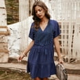thumbnail image 4 of Summer Dresses for Women Lace Stitching Solid Color V-Neck Temperament Lady Dress, 4 of 6